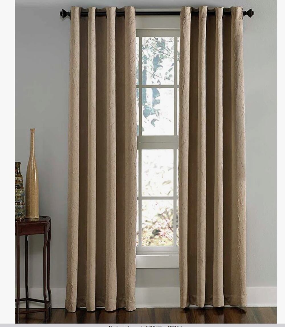 Curtainworks Set of 4 Tan Crinkle Curtains Panels Crushed Faux Silk Taupe 108"